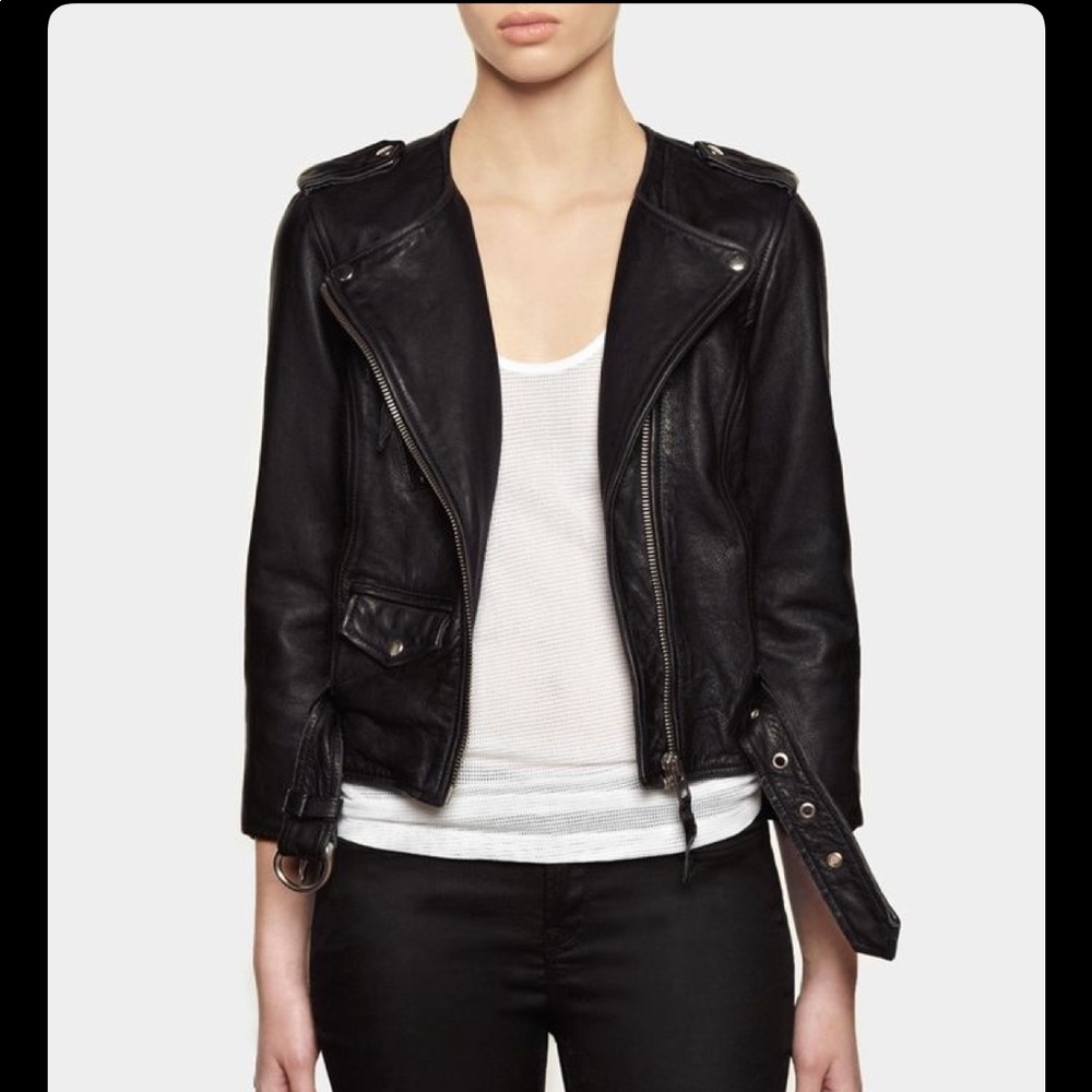 All saints cropped leather biker jacket